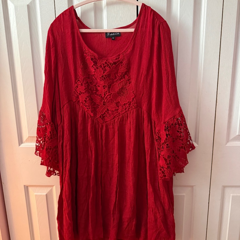 Red Lace Midi Dress